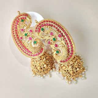Miriam Multicolour Kemp Peacock Jhumka Ear Cuff Earrings - ECLAT INDIAN JEWELSEarringsMulticolour