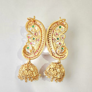 Miriam Multicolour Kemp Peacock Jhumka Ear Cuff Earrings - ECLAT INDIAN JEWELSEarringsMulticolour