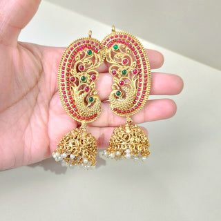 Miriam Multicolour Kemp Peacock Jhumka Ear Cuff Earrings - ECLAT INDIAN JEWELSEarringsMulticolour