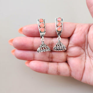 Miriam Peach German Silver Mini Jhumka Earrings - ECLAT INDIAN JEWELSEarringsPeach