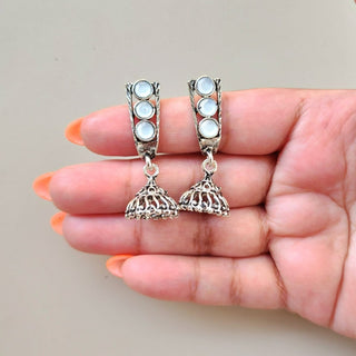 Miriam White German Silver Mini Jhumka Earrings - ECLAT INDIAN JEWELSEarringsWhite