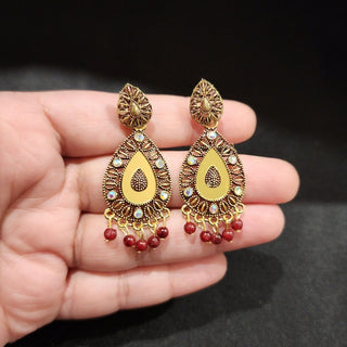 Miryam Gold Mirror Dark Red Earrings - ECLAT INDIAN JEWELSEarringsRed