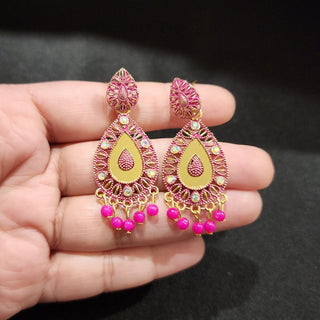 Miryam Gold Mirror Pink Earrings - ECLAT INDIAN JEWELSEarringsPink