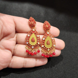 Miryam Gold Mirror Red Earrings - ECLAT INDIAN JEWELSEarringsRed