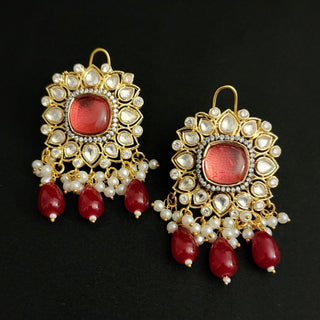 Mohini Dark Red Drop Polki Earrings - ECLAT INDIAN JEWELSEarringsRed