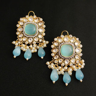 Mohini Sky Blue Drop Polki Earrings - ECLAT INDIAN JEWELSEarringsBlue