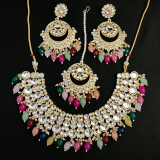 Monroe Multicolour Necklace Set with Tikka - ECLAT INDIAN JEWELSNecklace SetsMulticolour