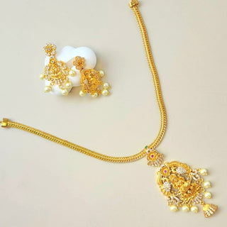 Myla Multicolour Temple Diamond Simulant Pendant Necklace Set - ECLAT INDIAN JEWELSNecklace SetsGold