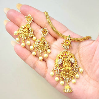 Myla Multicolour Temple Diamond Simulant Pendant Necklace Set - ECLAT INDIAN JEWELSNecklace SetsGold