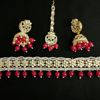 Mylie Magenta Pink Kundan Choker Necklace Set with Tikka - ECLAT INDIAN JEWELSNecklace SetsPink