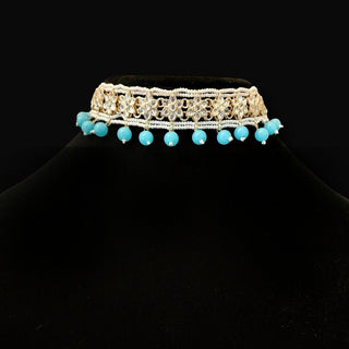 Mylie Sky Blue Kundan Choker Necklace Set with Tikka - ECLAT INDIAN JEWELSNecklace SetsBlue