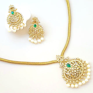 Naira Green CZ Diamond Simulant Necklace Set - ECLAT INDIAN JEWELSNecklace SetsGreen