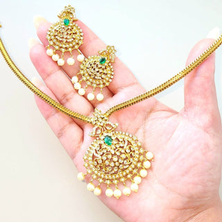 Naira Green CZ Diamond Simulant Necklace Set - ECLAT INDIAN JEWELSNecklace SetsGreen