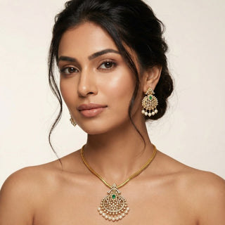 Naira Green CZ Diamond Simulant Necklace Set - ECLAT INDIAN JEWELSNecklace SetsGreen