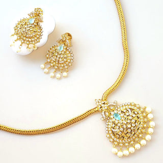 Naira Mint Green CZ Diamond Simulant Necklace Set - ECLAT INDIAN JEWELSNecklace SetsGreen