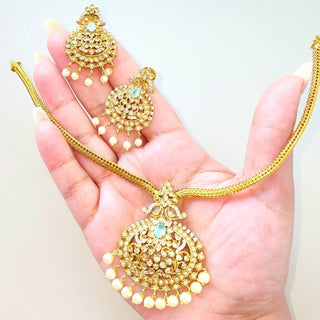 Naira Mint Green CZ Diamond Simulant Necklace Set - ECLAT INDIAN JEWELSNecklace SetsGreen