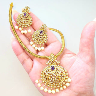 Naira Purple CZ Diamond Simulant Necklace Set - ECLAT INDIAN JEWELSNecklace SetsPurple