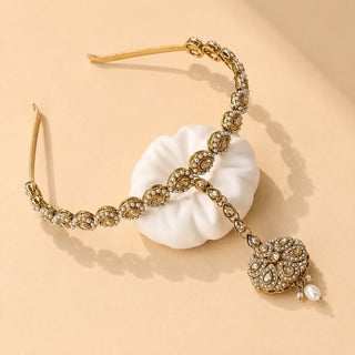 Nancie White Polki Sheesh Phool / Matha Patti Head Band with Maang Tikka - ECLAT INDIAN JEWELSMatha Patti, Sheesh PhoolWhite