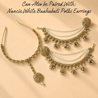 Nancie White Polki Sheesh Phool / Matha Patti Head Band with Maang Tikka - ECLAT INDIAN JEWELSMatha Patti, Sheesh PhoolWhite