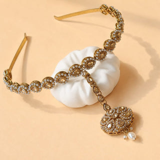 Nancie White Polki Sheesh Phool / Matha Patti Head Band with Maang Tikka - ECLAT INDIAN JEWELSMatha Patti, Sheesh PhoolWhite