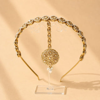 Nancie White Polki Sheesh Phool / Matha Patti Head Band with Maang Tikka - ECLAT INDIAN JEWELSMatha Patti, Sheesh PhoolWhite
