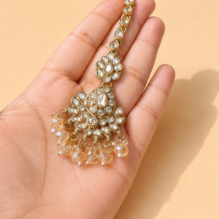Nancy Gold Baahubali Polki Tikka Set - ECLAT INDIAN JEWELSEarringsWhite