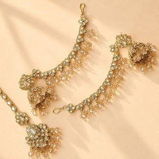 Nancy Gold Baahubali Polki Tikka Set - ECLAT INDIAN JEWELSEarringsWhite