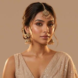 Nancy Gold Baahubali Polki Tikka Set - ECLAT INDIAN JEWELSEarringsWhite
