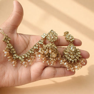 Nancy Gold Baahubali Polki Tikka Set - ECLAT INDIAN JEWELSEarringsWhite