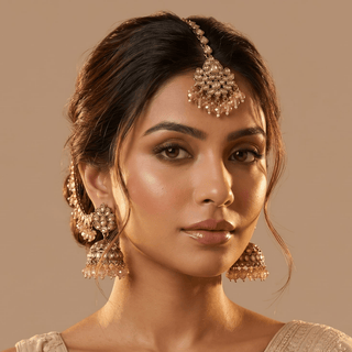 Nancy Gold Baahubali Polki Tikka Set - ECLAT INDIAN JEWELSEarringsWhite