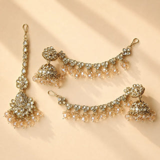 Nancy Gold Baahubali Polki Tikka Set - ECLAT INDIAN JEWELSEarringsWhite