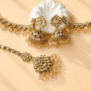 Nancy Gold Baahubali Polki Tikka Set - ECLAT INDIAN JEWELSEarringsWhite
