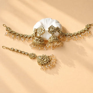 Nancy Gold Baahubali Polki Tikka Set - ECLAT INDIAN JEWELSEarringsWhite