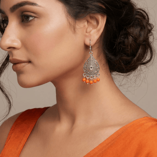 Nancy Orange German Silver Earrings - ECLAT INDIAN JEWELSEarringsOrange