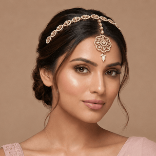 Nancy White Polki Sheesh Phool / Matha Patti Head Band with Maang Tikka - ECLAT INDIAN JEWELSMatha Patti, Sheesh PhoolWhite
