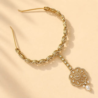 Nancy White Polki Sheesh Phool / Matha Patti Head Band with Maang Tikka - ECLAT INDIAN JEWELSMatha Patti, Sheesh PhoolWhite