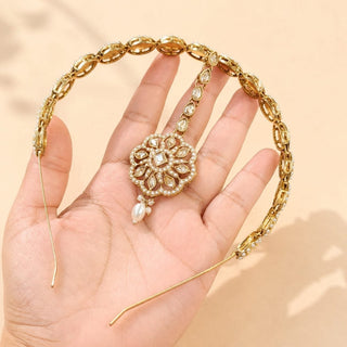 Nancy White Polki Sheesh Phool / Matha Patti Head Band with Maang Tikka - ECLAT INDIAN JEWELSMatha Patti, Sheesh PhoolWhite