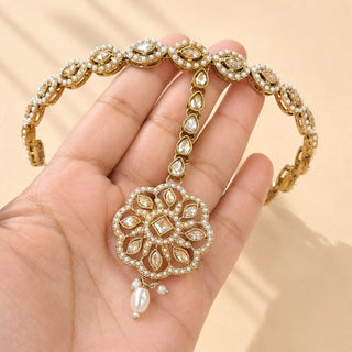 Nancy White Polki Sheesh Phool / Matha Patti Head Band with Maang Tikka - ECLAT INDIAN JEWELSMatha Patti, Sheesh PhoolWhite