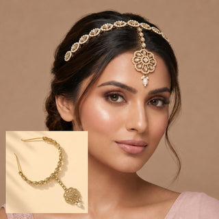 Nancy White Polki Sheesh Phool / Matha Patti Head Band with Maang Tikka - ECLAT INDIAN JEWELSMatha Patti, Sheesh PhoolWhite
