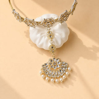 Nanette White Kundan Sheesh Phool / Matha Patti Head Band with Maang Tikka - ECLAT INDIAN JEWELSMatha Patti, Sheesh PhoolWhite