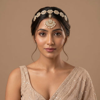 Nanette White Kundan Sheesh Phool / Matha Patti Head Band with Maang Tikka - ECLAT INDIAN JEWELSMatha Patti, Sheesh PhoolWhite