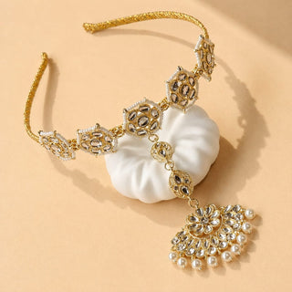 Nanette White Kundan Sheesh Phool / Matha Patti Head Band with Maang Tikka - ECLAT INDIAN JEWELSMatha Patti, Sheesh PhoolWhite