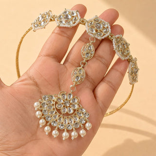 Nanette White Kundan Sheesh Phool / Matha Patti Head Band with Maang Tikka - ECLAT INDIAN JEWELSMatha Patti, Sheesh PhoolWhite