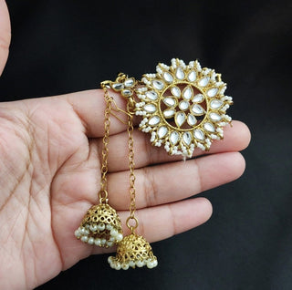 Naomi Hanging Jhumki Kundan Hathphool (pair) with Adjustable Ring - ECLAT INDIAN JEWELSHath PhoolWhite