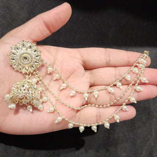 Naomi White Baahubali Jhumki Tikka Set (with Detachable Chains) - ECLAT INDIAN JEWELSTikka SetsWhite