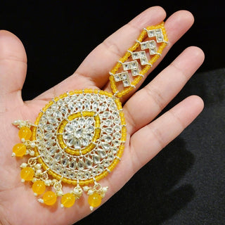 Nell Yellow Kundan Tikka Set (Jumbo Tikka) - ECLAT INDIAN JEWELSTikka SetsYellow