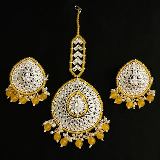 Nell Yellow Kundan Tikka Set (Jumbo Tikka) - ECLAT INDIAN JEWELSTikka SetsYellow