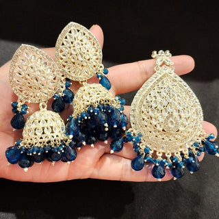 Nelly Blue Kundan Jhumki Tikka Set - ECLAT INDIAN JEWELSTikka SetsBlue