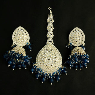 Nelly Blue Kundan Jhumki Tikka Set - ECLAT INDIAN JEWELSTikka SetsBlue