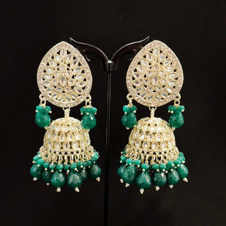 Nelly Green Kundan Jhumki Tikka Set - ECLAT INDIAN JEWELSTikka SetsGreen